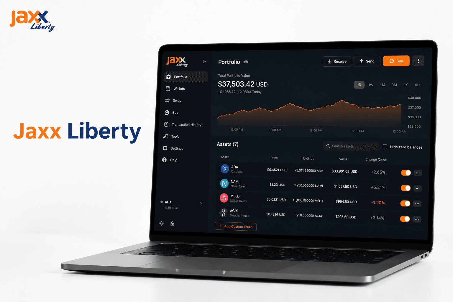 cardano jaxx wallet for managing ADA in a portfolio