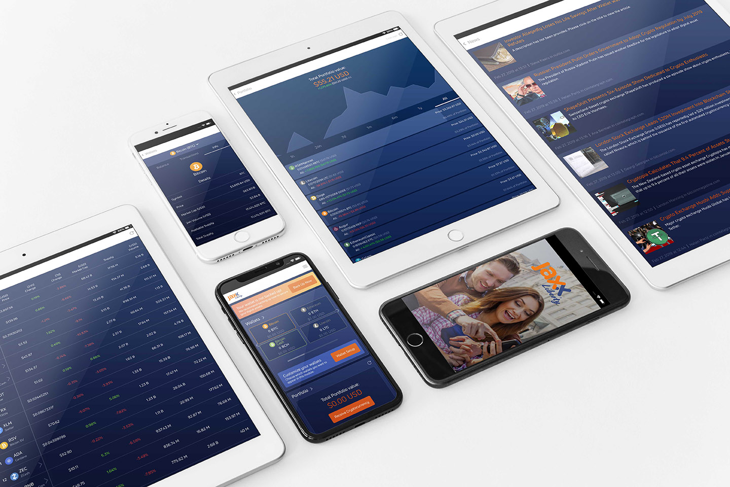 Jaxx Liberty wallet available across multiple Apple devices including iPhone and iPad.