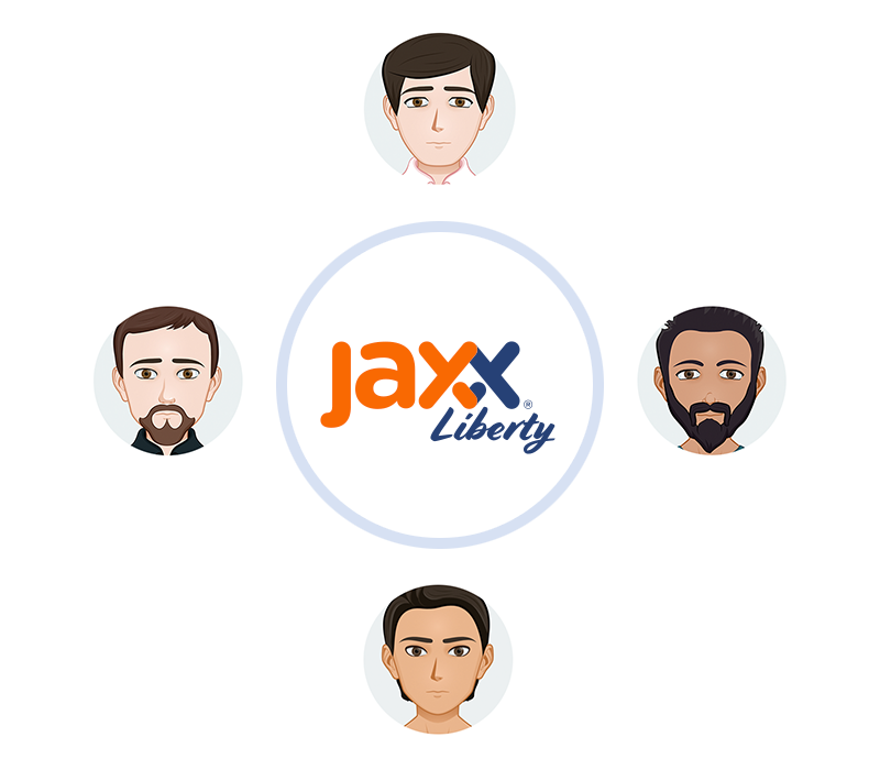 A graphic showing Jaxx Liberty's fast, friendly customer support, available 7 days a week via email or social media.