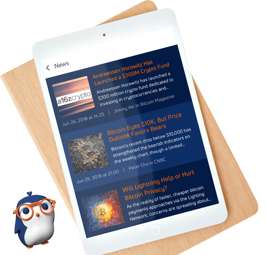 An iPad showing Jaxx Liberty's news module where users get blockchain headline news from a range of trusted sources.